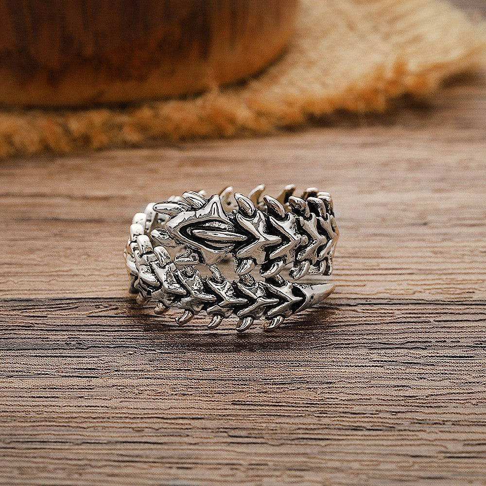 Punk Style Spine Skull Ring, Vintage Adjustable Open Design, Unisex Centipede Shape Finger Ring
