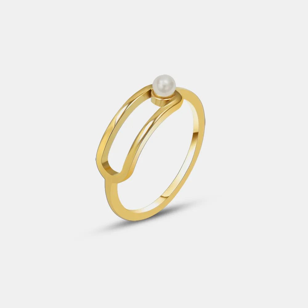Geometric Circular Pearl Ring Titanium Steel PVD Vacuum Gold Plating Non fading Simple and Versatile Handpiece